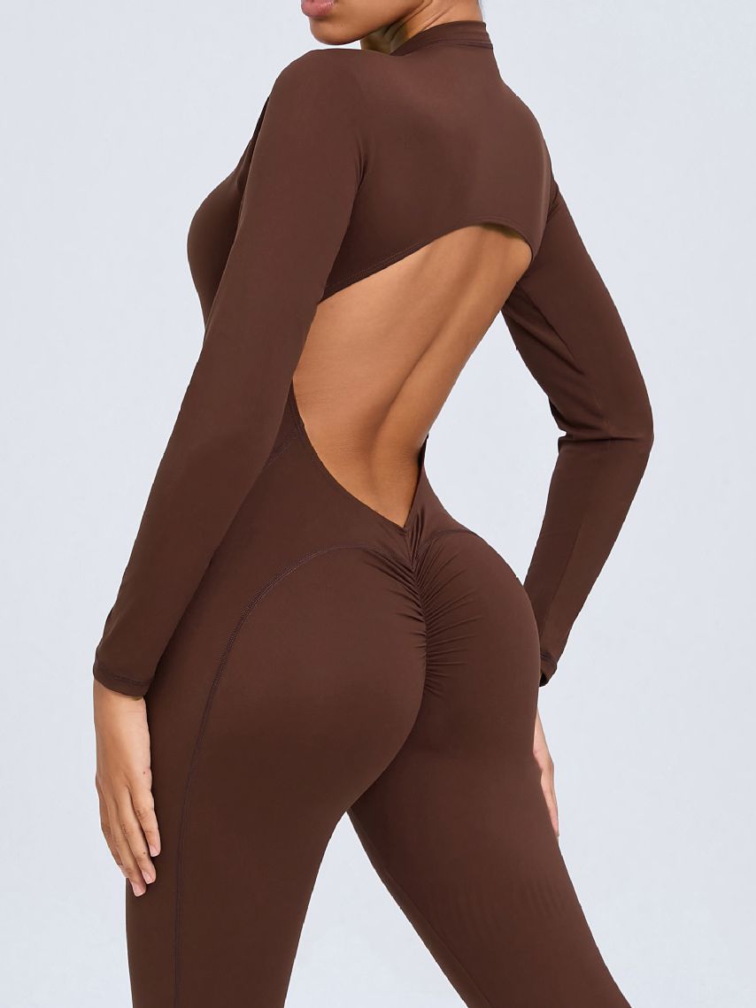 BUYCO Female Backless Zipper Hollow Out Ruched Back Jumpsuit