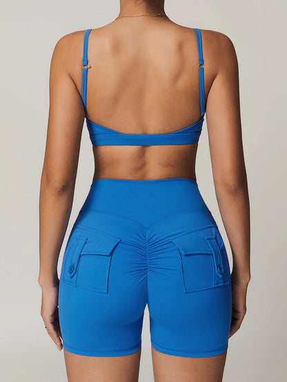 BUYCO Female Front Folds Cross Back Backless Pocket Short Tracksuit