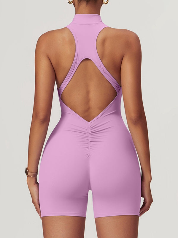 BUYCO Female Zipper Backless Ruched Back Romper