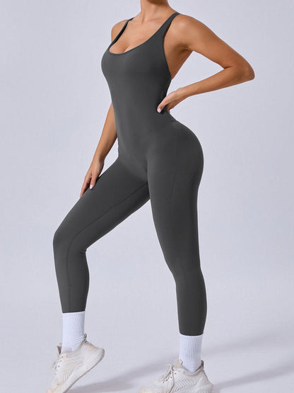 BUYCO Female Cross Back Backless Adjustable Strap Elastic Tight Jumpsuit