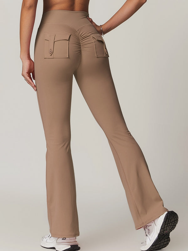BUYCO Female Pocket Ruched Back Flare Cargo Leggings
