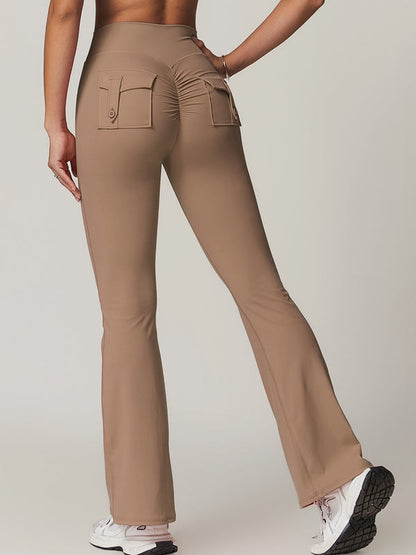 BUYCO Female Pocket Ruched Back Flare Cargo Leggings