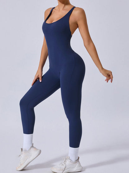 BUYCO Female Cross Back Backless Adjustable Strap Elastic Tight Jumpsuit