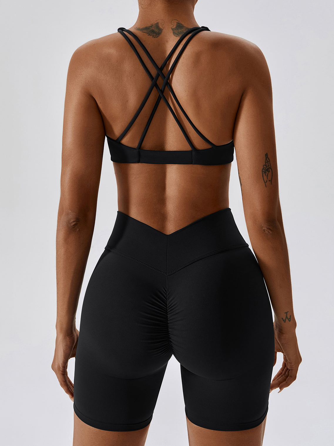 BUYCO Female Twist Cross Back V-shape Waist Ruched Back Short Tracksuits