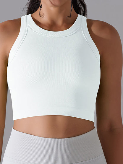 BUYCO Female Solid Color Ribbed Elastic Tight Round Neck Tank