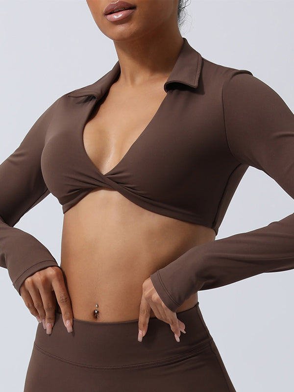 BUYCO Female Twist Breathable with Chest Pads Yoga Long Sleeves