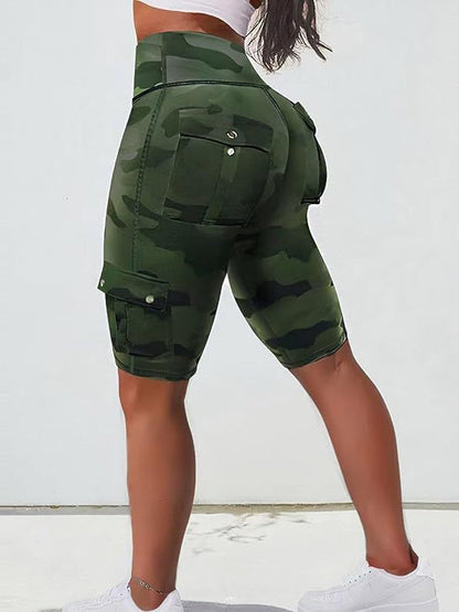 BUYCO Female Camouflage Tight High Waist Hip Yoga Shorts