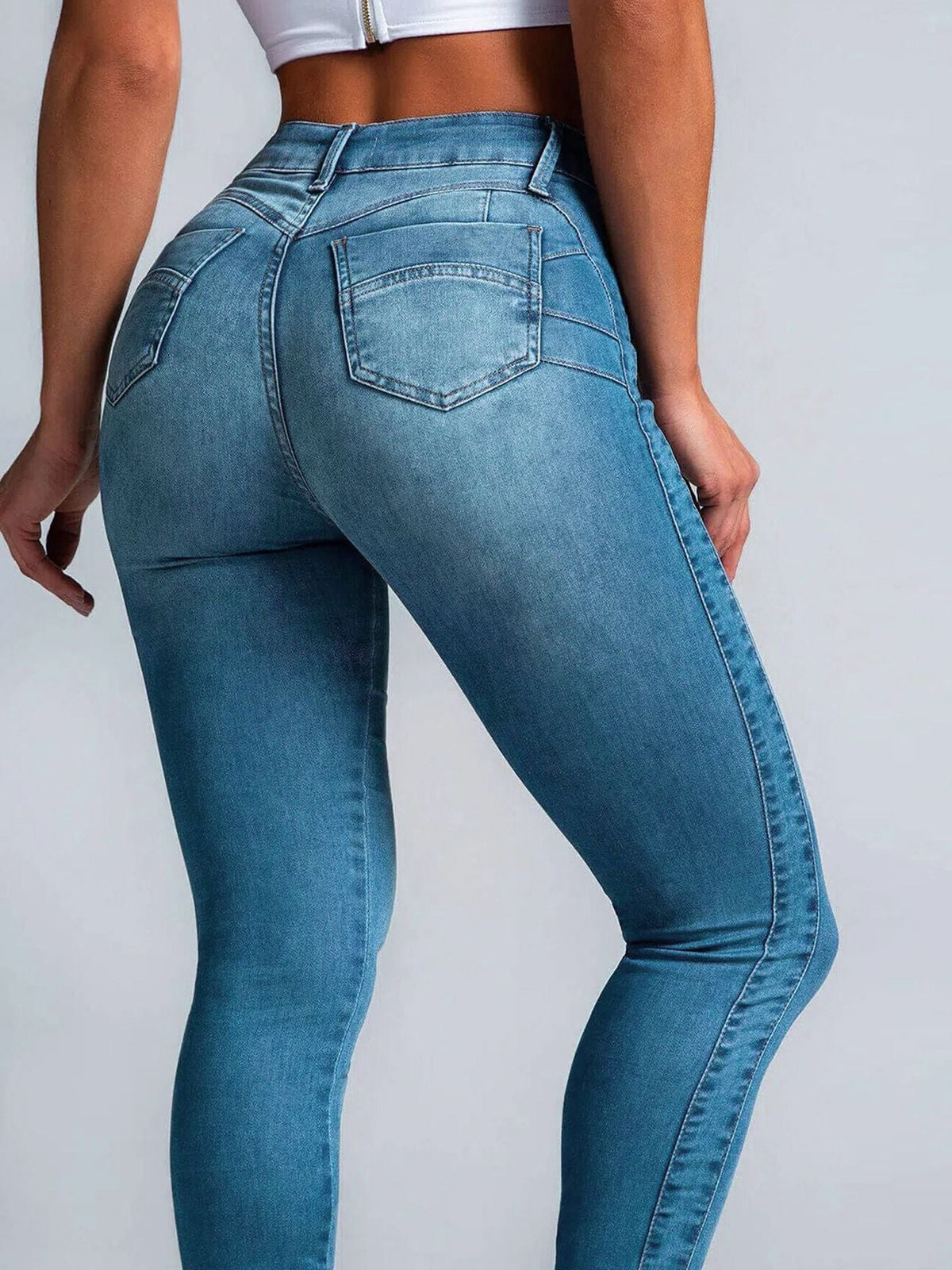 BUYCO Female Fitted Denim Elastic Tight Pocket Cargo Leggings