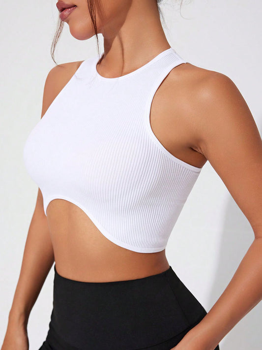 BUYCO Female Fitted Round Neck Ribbed Quick Dry Irregular Design Tanks