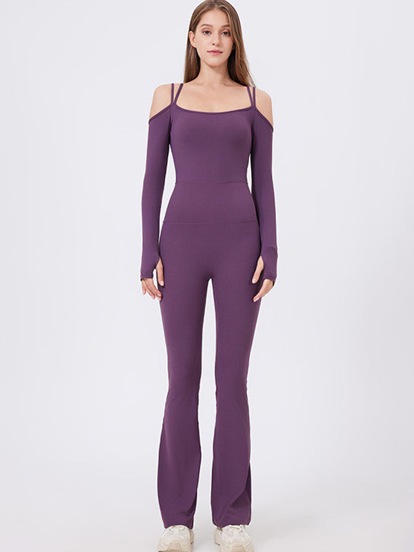BUYCO Female U Collar Ruched Back Elastic Tight Jumpsuit