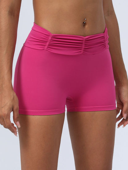 BUYCO Female Solid Color Folds Elastic Tight Seamless Shorts