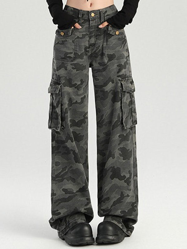BUYCO Female Pocket Casual Cargo Camouflage Print Pants