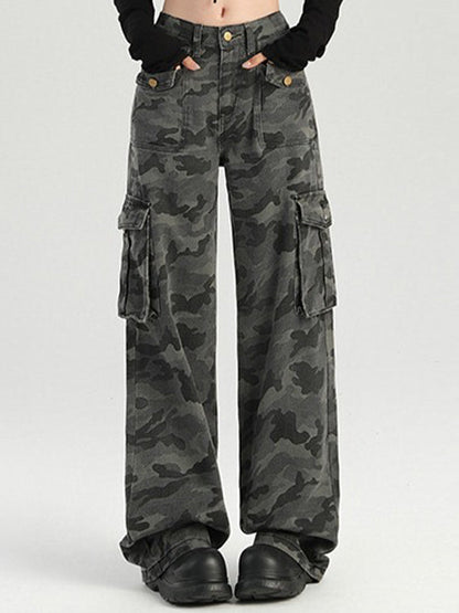 BUYCO Female Pocket Casual Cargo Camouflage Print Pants
