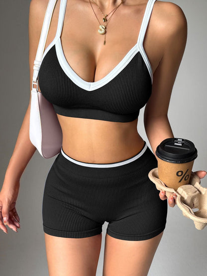 BUYCO Female Contrast Color Stripe with Chest Pads Gather Shockproof Short Tracksuit