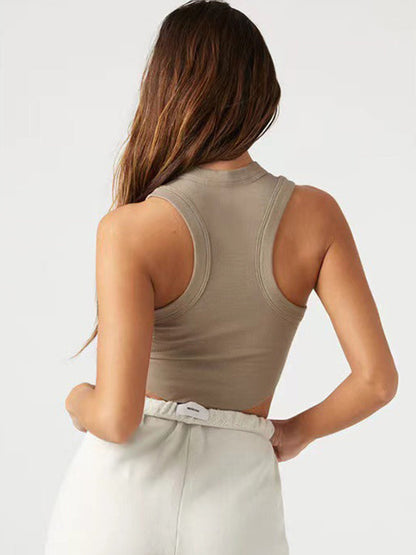 BUYCO Female Solid Color Ribbed Elastic Tight with Chest Pads Tank