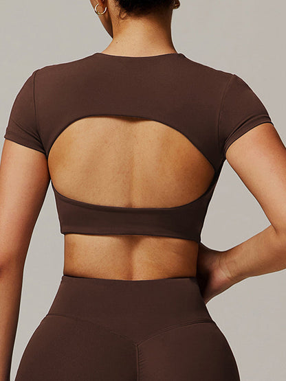 BUYCO Female Solid Color Backless with Pads Cropped Short Sleeves
