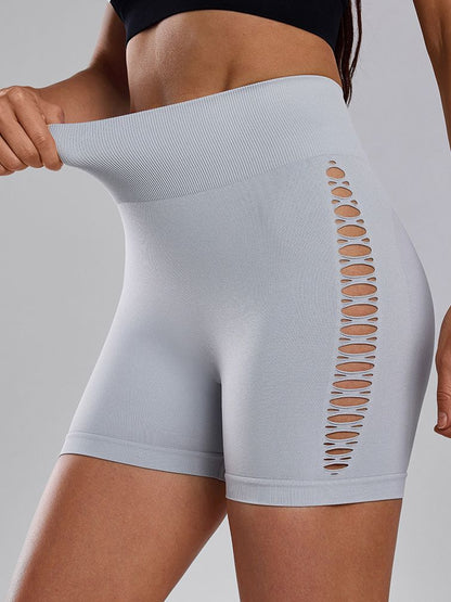 BUYCO Female Hollow Out Fishnet Ruched Back Elastic Tight Seamless Shorts