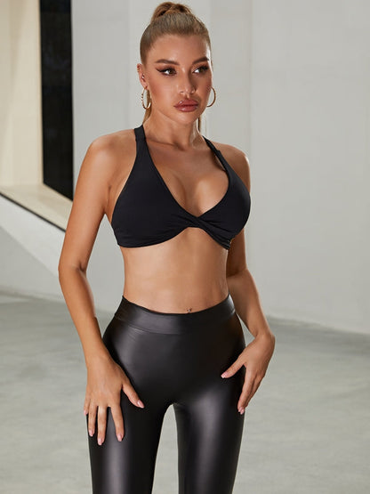 BUYCO Female Faux Leather Deep V Back Ruched Back Leggings