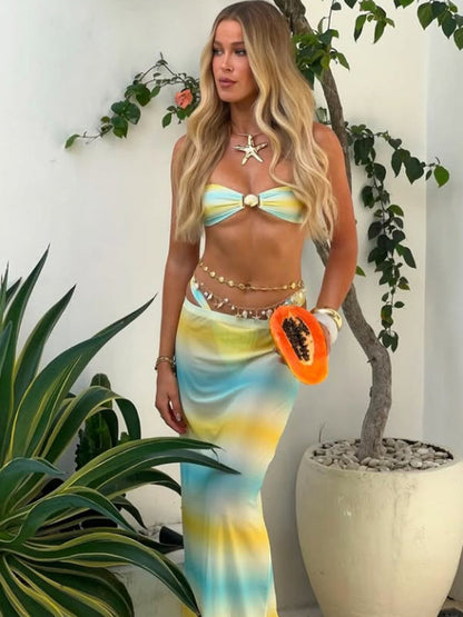 BUYCO Female Unique Modern Tie-dye Shell Mesh 3-Pieces Bikini Set