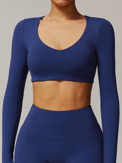 BUYCO Female Solid Color V-neck Quick Dry Long Sleeves