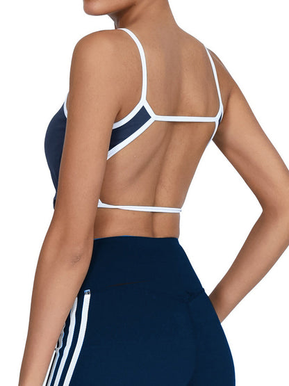 BUYCO Female Contrast Color Elastic Tight Quick Dry Hollow Out Backless Sports Bras