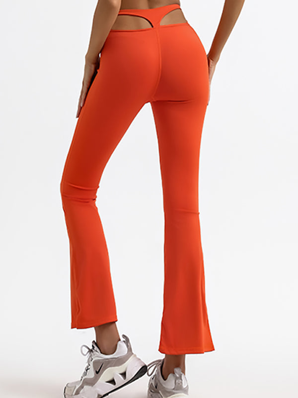 BUYCO Female Solid Color High-waisted Hollow Out Flare Pants