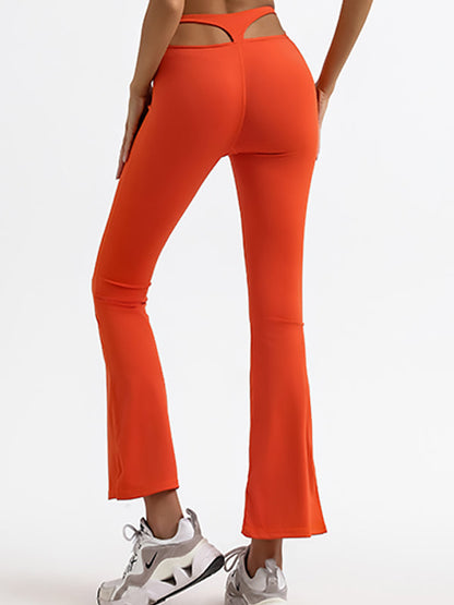 BUYCO Female Solid Color High-waisted Hollow Out Flare Pants