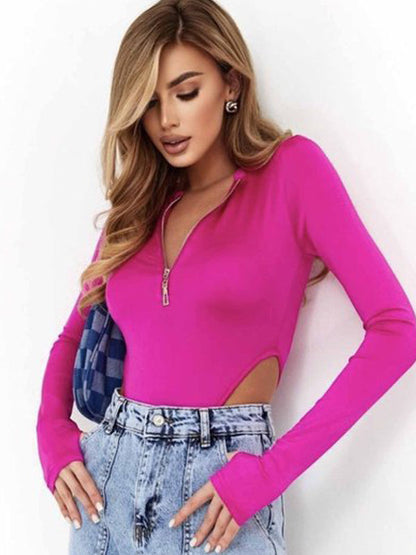 BUYCO Female Fashion Zipper Long Sleeves Bodysuit