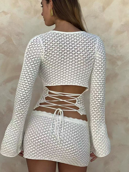 BUYCO Female Solid Color Fitted 2-Pieces Fishnet Without Bikini Set Cover Up