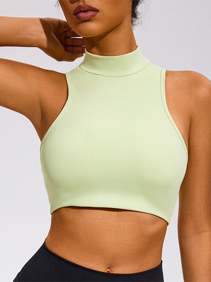 BUYCO Female Fitted Solid Color Hollow Out Stand Up Collar Tank