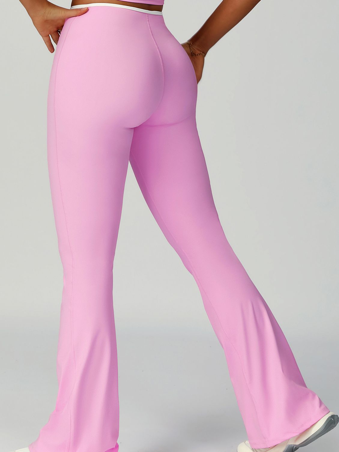 BUYCO Female Contrast Color V-shaped Waist Folds Lace-up Flare Leggings