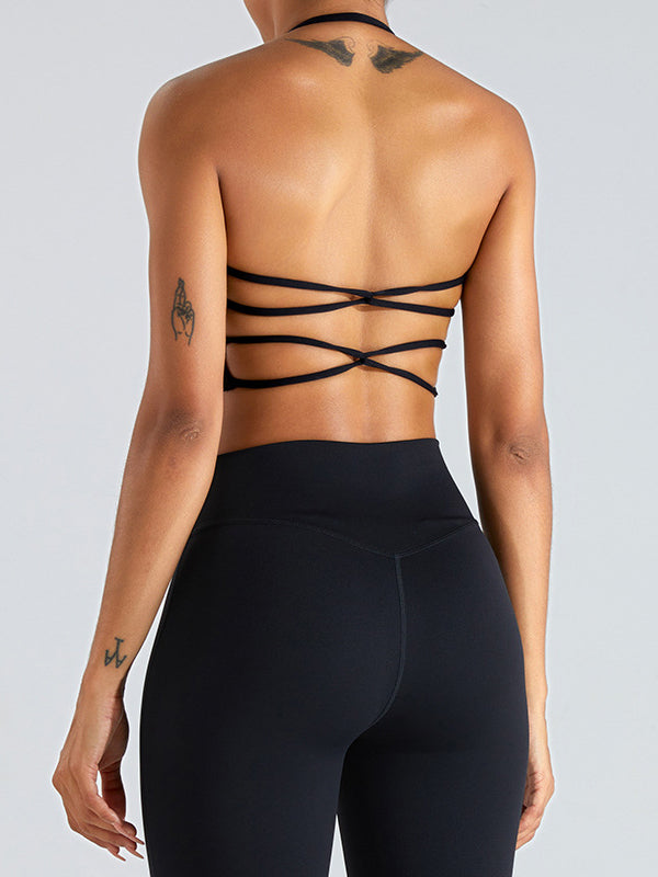 BUYCO Female Solid Color Backless Cross Back Sports Bras