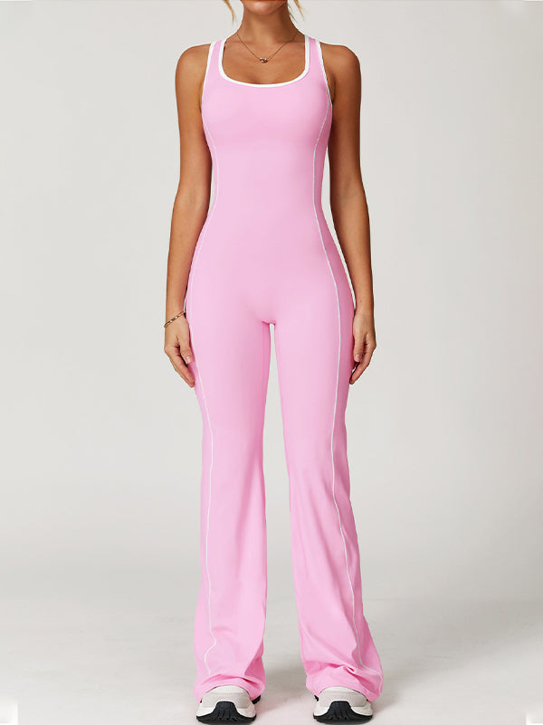 BUYCO Female Backless Stripes Flare Jumpsuit
