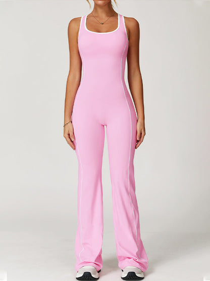 BUYCO Female Backless Stripes Flare Jumpsuit