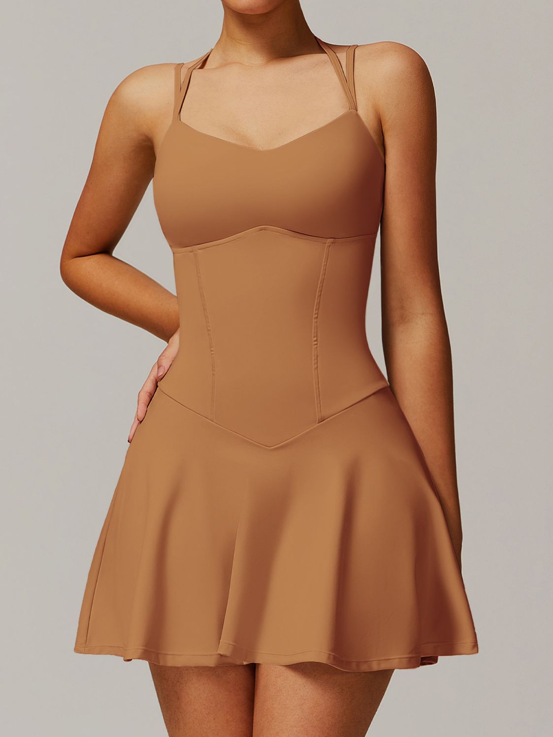 BUYCO Female Solid Color Backless 2 in 1 Quick-dry Dress