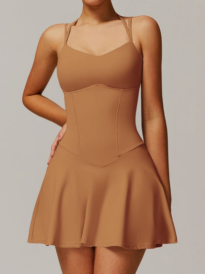 BUYCO Female Solid Color Backless 2 in 1 Quick-dry Dress
