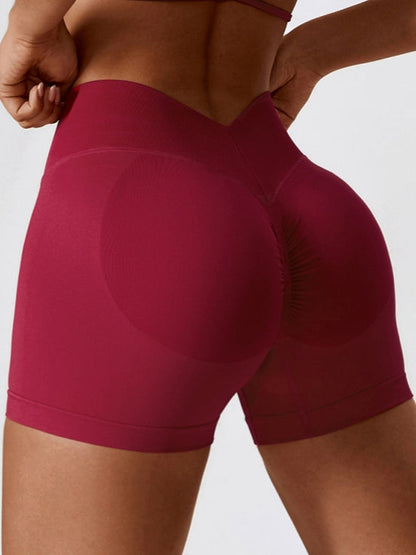 BUYCO Female Quick-dry V-shaped Waist Ruched Back Spandex Gym Fit Shorts