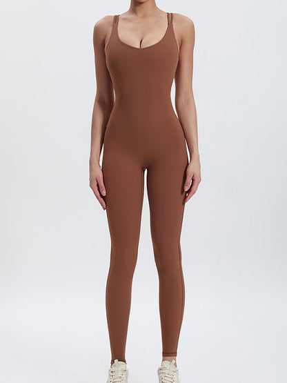 BUYCO Female Backless U Collar Ruched Back Hip-lift Jumpsuit