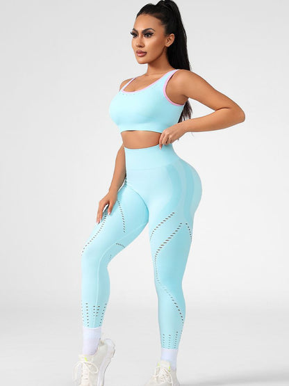 BUYCO Female Contrast Color Fishnet Elastic Tight Tracksuit