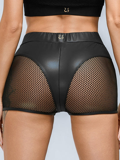 BUYCO Female Fitted Faux Leather Fishnet Micro Modern Shorts