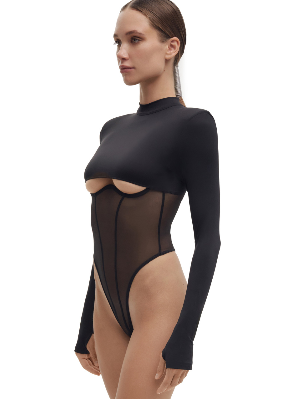 BUYCO Female Fitted Mesh Panel Push-Up Cutout Bodysuit