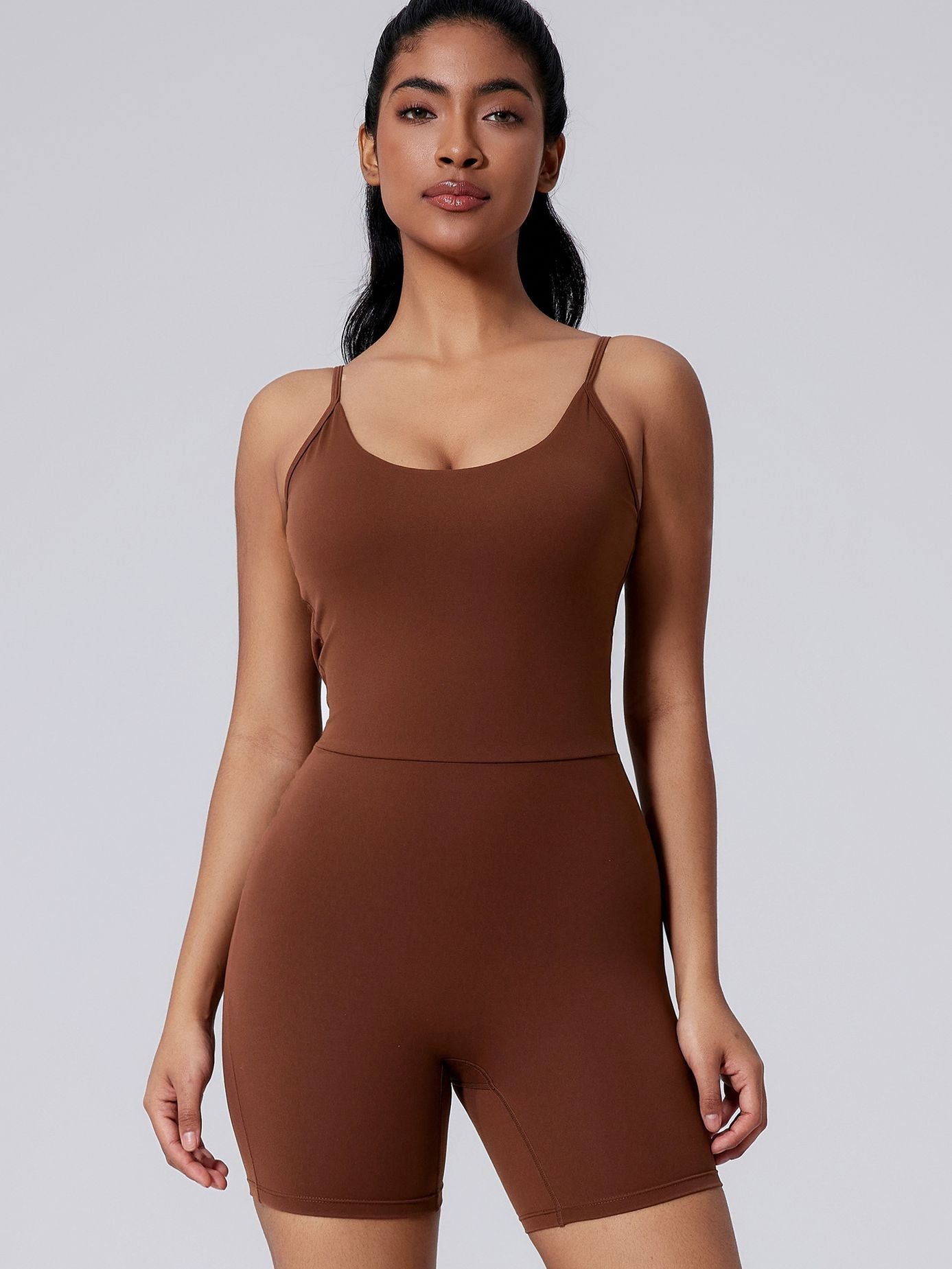 BUYCO Female Backless Solid Color Elastic Tight Romper