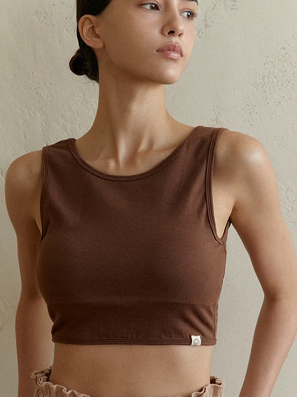BUYCO Female Fitted Solid Color Backless Round Neck Quick Dry Tank
