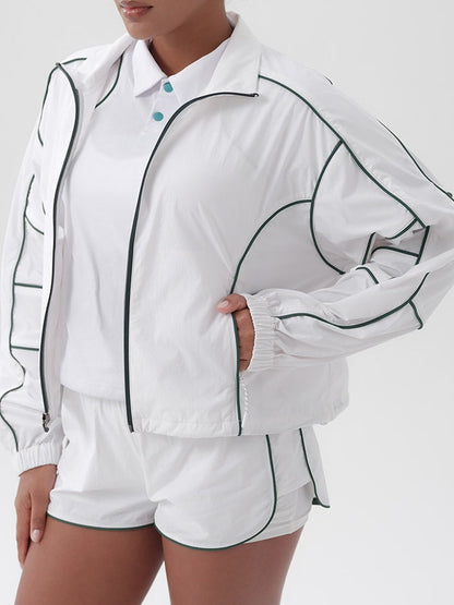 BUYCO Female Contrast Color Zipper Pocket Casual Loose Quick Dry Jackets