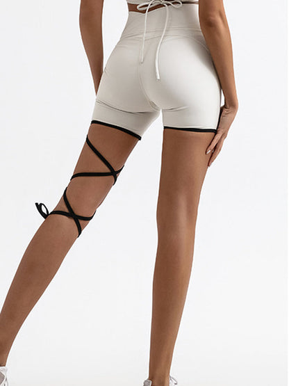 BUYCO Female Contrast Color Lace-up Quick Dry Elastic Tight High-rise Shorts
