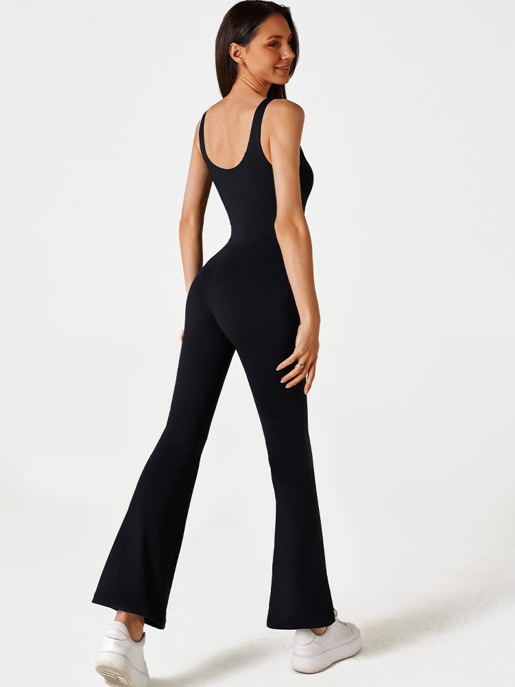BUYCO Female Solid Color Zipper Flare Seamless Jumpsuit