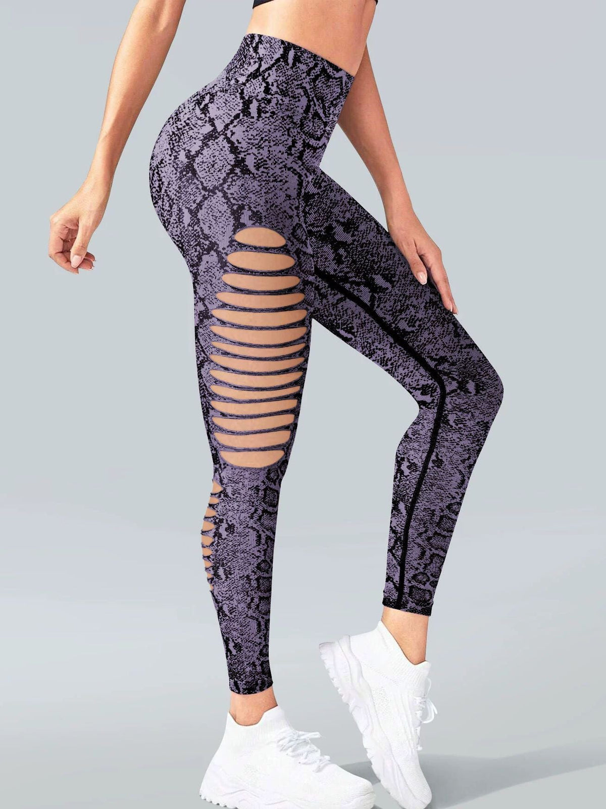 BUYCO Female Snake Print Hollow Out High-waisted Seamless Leggings