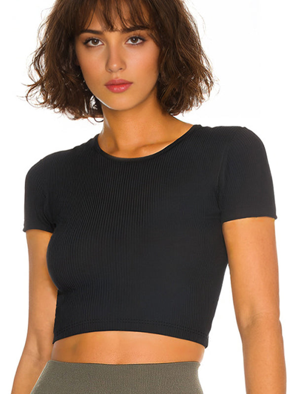 BUYCO Female Fitted Hollow Out Round Neck Short Sleeves
