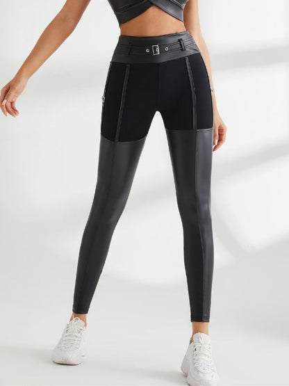 BUYCO Female PU Glossy Metal Buttons Hip-lift Sportswear