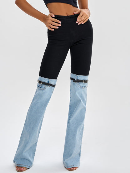 BUYCO Female Contrast Color Denim Flare Fashion Pants